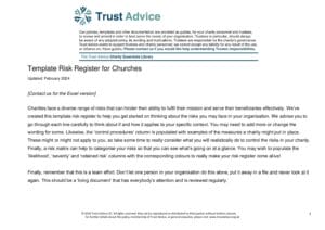 Template Risk Register for Churches – Trust Advice